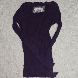 Mudd Long Sleeve Ribbed Scoop Neck Top - Deep Purple